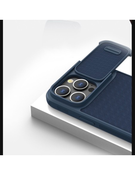 Nillkin Textured S Case iPhone 14 Pro Max šarvuotas dangtelis su mėlynu fotoaparato dangteliu