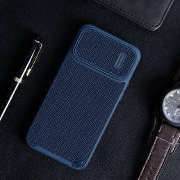 Nillkin Textured S Case iPhone 14 Pro Max šarvuotas dangtelis su mėlynu fotoaparato dangteliu