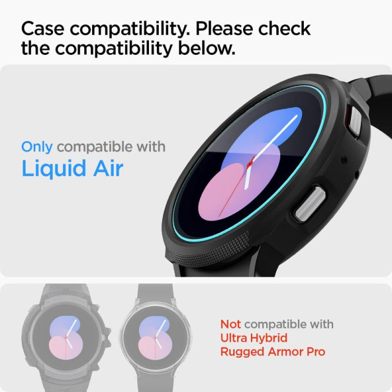 Spigen Glas.tR EZ Fit grūdintas stiklas, skirtas Samsung Galaxy Watch 4 / 5 (40 mm) - 2 vnt.