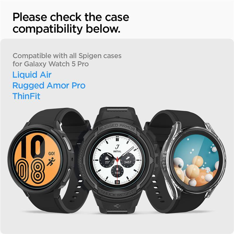 Spigen Glas.tR EZ Fit grūdintas stiklas, skirtas Samsung Galaxy Watch 5 Pro (45 mm) - 2 vnt.