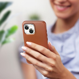 Dux Ducis Naples dėklas iPhone 14 magnetiniam odiniam dėklui MagSafe rudas