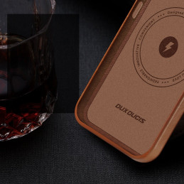 Dux Ducis Naples dėklas iPhone 14 magnetiniam odiniam dėklui MagSafe rudas