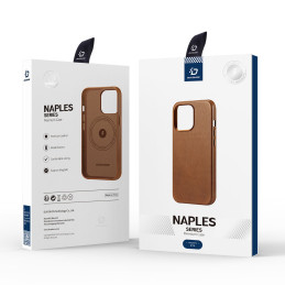 Dux Ducis Naples dėklas iPhone 14 magnetiniam odiniam dėklui MagSafe rudas