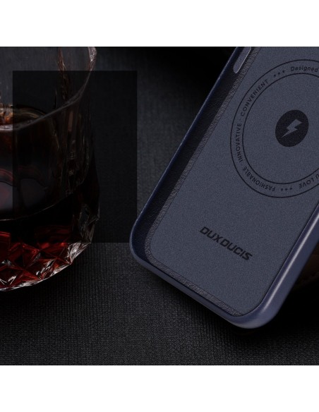 Dux Ducis Naples dėklas iPhone 14 magnetiniam odiniam dėklui MagSafe mėlynas