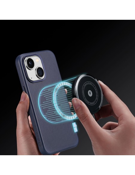 Dux Ducis Naples dėklas iPhone 14 magnetiniam odiniam dėklui MagSafe mėlynas