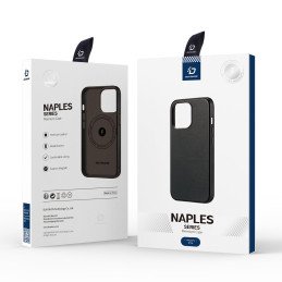 „Dux Ducis Naples“ dėklas, skirtas iPhone 14, odinis dangtelis (suderinamas su „MagSafe“) tamsiai rudas