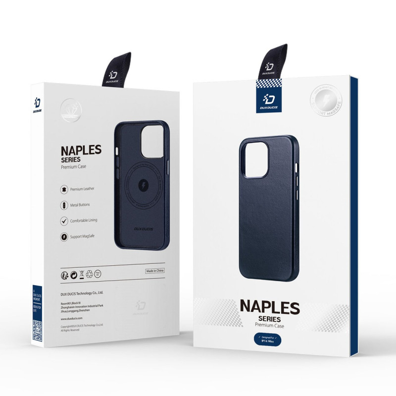 Dux Ducis Naples dėklas iPhone 14 Plus magnetinis odinis dėklas MagSafe mėlynas