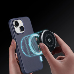 Dux Ducis Naples dėklas iPhone 14 Plus magnetinis odinis dėklas MagSafe mėlynas