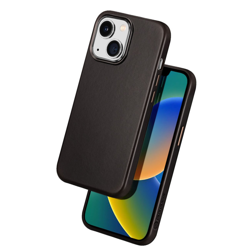 Dux Ducis Naples dėklas, skirtas iPhone 14 Plus odinis dangtelis (suderinamas su MagSafe) Tamsiai ruda