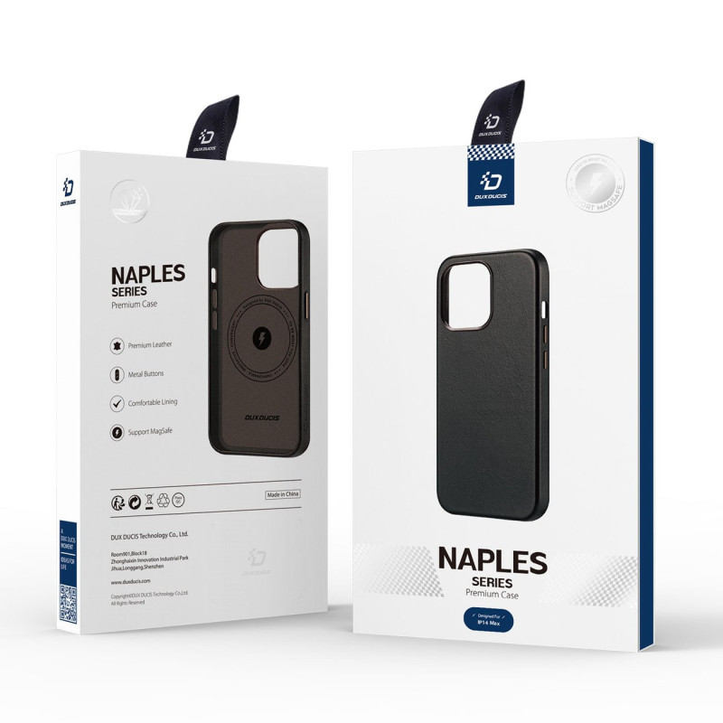 Dux Ducis Naples dėklas, skirtas iPhone 14 Plus odinis dangtelis (suderinamas su MagSafe) Tamsiai ruda
