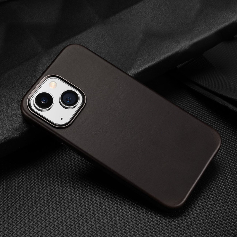 Dux Ducis Naples dėklas, skirtas iPhone 14 Plus odinis dangtelis (suderinamas su MagSafe) Tamsiai ruda
