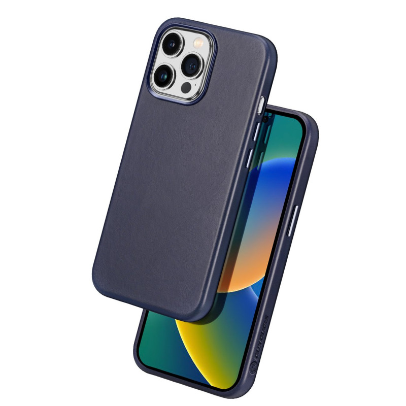 Dux Ducis Naples dėklas iPhone 14 Pro magnetinis odinis dėklas MagSafe mėlynas