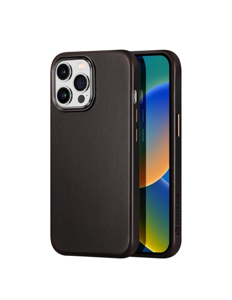 Dux Ducis Naples dėklas iPhone 14 Pro odinis dangtelis (suderinamas su MagSafe) Tamsiai ruda Dux Ducis Naples dėklas iPhone 14 Pro odinis dangtelis (suderinamas su MagSafe) Tamsiai ruda
