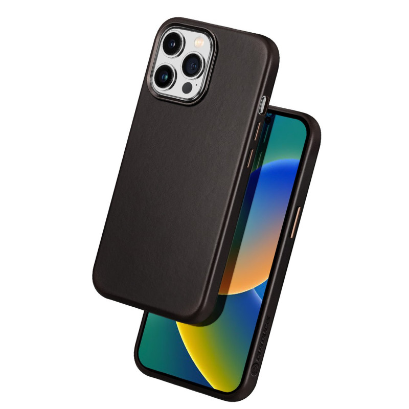 Dux Ducis Naples dėklas iPhone 14 Pro odinis dangtelis (suderinamas su MagSafe) Tamsiai ruda
