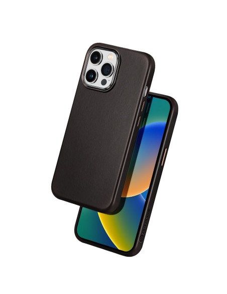 Dux Ducis Naples dėklas iPhone 14 Pro odinis dangtelis (suderinamas su MagSafe) Tamsiai ruda Dux Ducis Naples dėklas iPhone 14 Pro odinis dangtelis (suderinamas su MagSafe) Tamsiai ruda