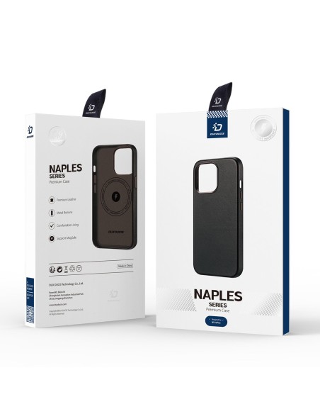 Dux Ducis Naples dėklas iPhone 14 Pro odinis dangtelis (suderinamas su MagSafe) Tamsiai ruda Dux Ducis Naples dėklas iPhone 14 Pro odinis dangtelis (suderinamas su MagSafe) Tamsiai ruda