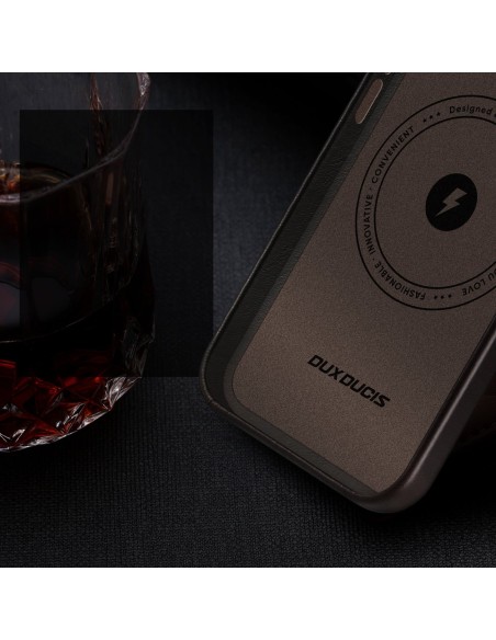 Dux Ducis Naples dėklas iPhone 14 Pro odinis dangtelis (suderinamas su MagSafe) Tamsiai ruda Dux Ducis Naples dėklas iPhone 14 Pro odinis dangtelis (suderinamas su MagSafe) Tamsiai ruda