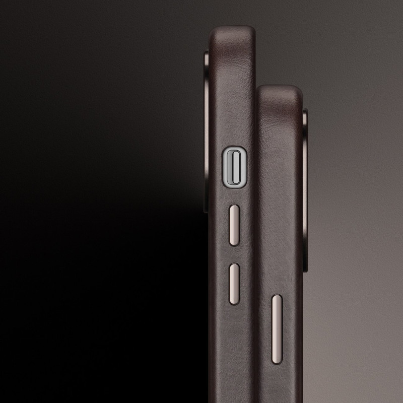 Dux Ducis Naples dėklas iPhone 14 Pro odinis dangtelis (suderinamas su MagSafe) Tamsiai ruda