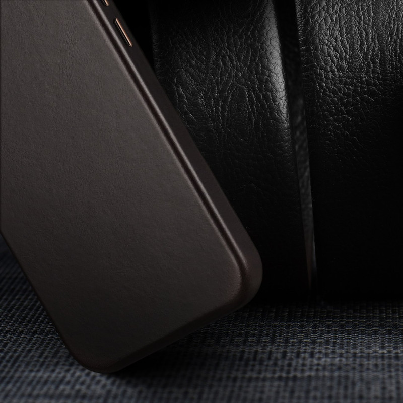 Dux Ducis Naples dėklas iPhone 14 Pro odinis dangtelis (suderinamas su MagSafe) Tamsiai ruda
