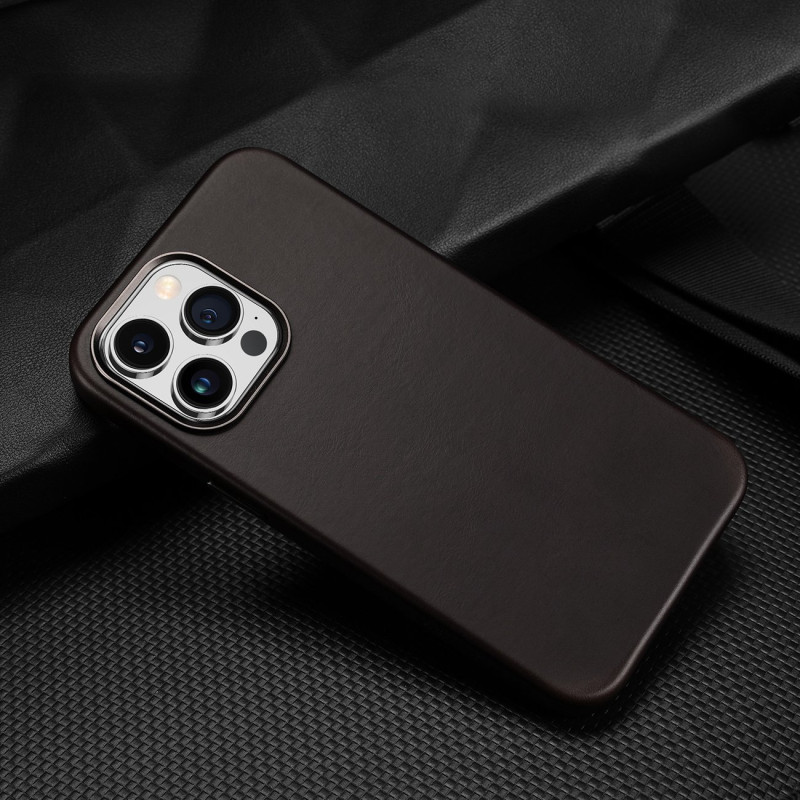 Dux Ducis Naples dėklas iPhone 14 Pro odinis dangtelis (suderinamas su MagSafe) Tamsiai ruda