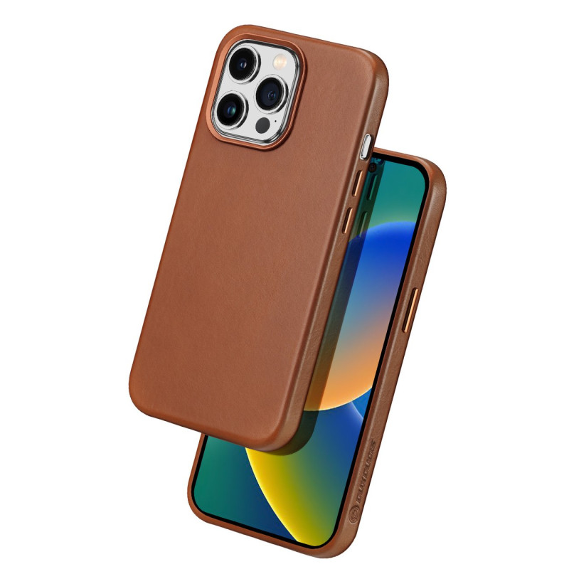 Dux Ducis Naples dėklas iPhone 14 Pro Max magnetinis odinis MagSafe dangtelis rudas