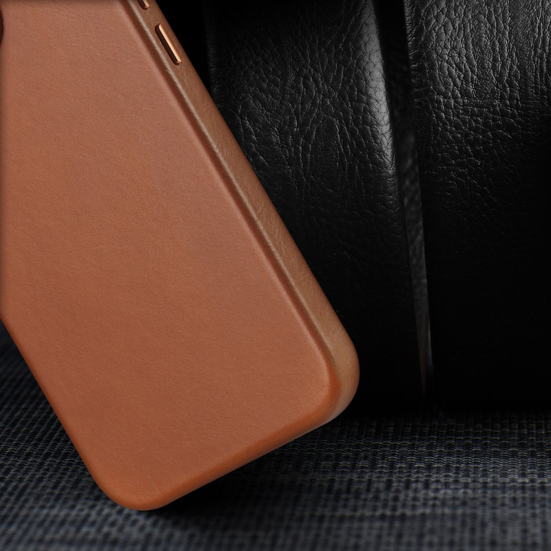 Dux Ducis Naples dėklas iPhone 14 Pro Max magnetinis odinis MagSafe dangtelis rudas