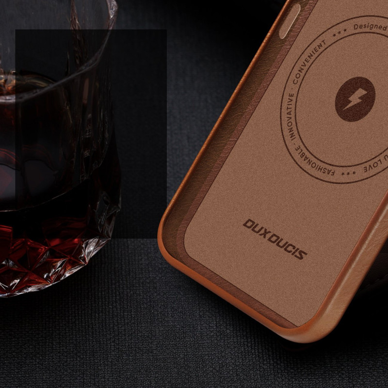 Dux Ducis Naples dėklas iPhone 14 Pro Max magnetinis odinis MagSafe dangtelis rudas