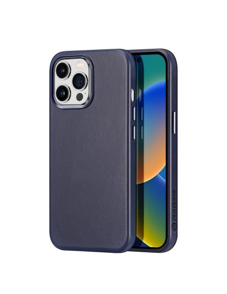 Dux Ducis Naples dėklas iPhone 14 Pro Max magnetinis odinis dėklas MagSafe mėlynas