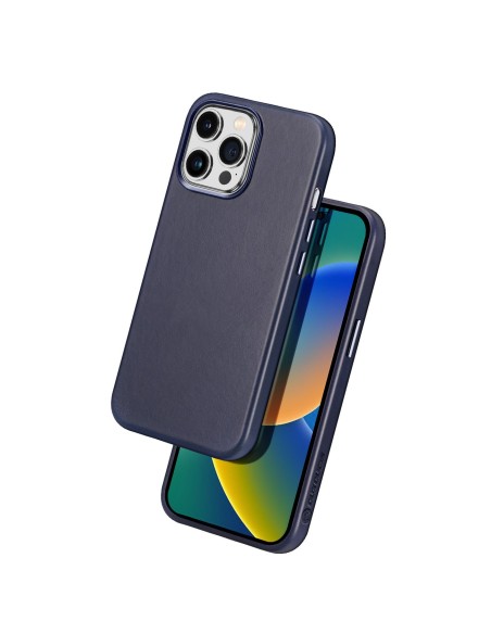 Dux Ducis Naples dėklas iPhone 14 Pro Max magnetinis odinis dėklas MagSafe mėlynas