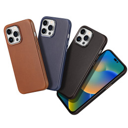 Dux Ducis Naples dėklas iPhone 14 Pro Max magnetinis odinis dėklas MagSafe mėlynas