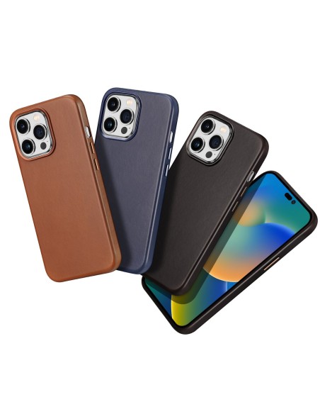 Dux Ducis Naples dėklas iPhone 14 Pro Max magnetinis odinis dėklas MagSafe mėlynas