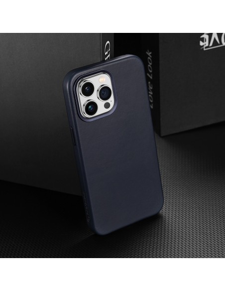 Dux Ducis Naples dėklas iPhone 14 Pro Max magnetinis odinis dėklas MagSafe mėlynas