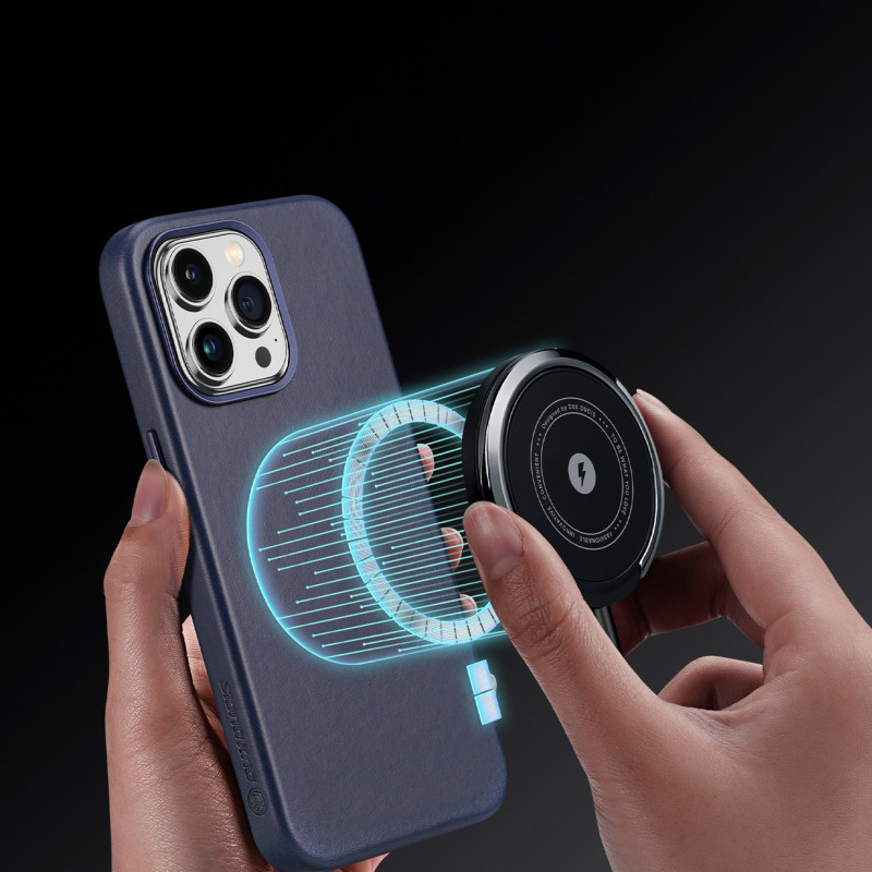 Dux Ducis Naples dėklas iPhone 14 Pro Max magnetinis odinis dėklas MagSafe mėlynas