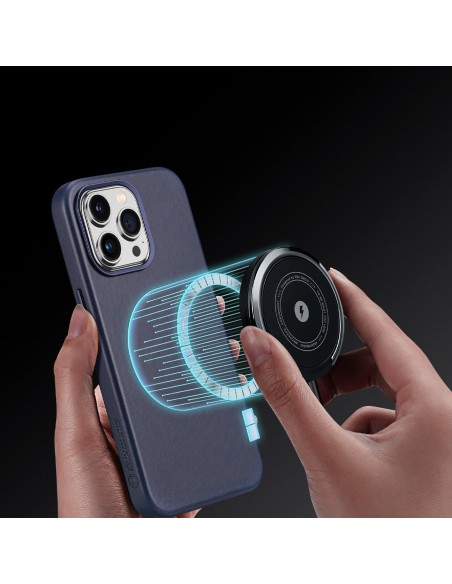 Dux Ducis Naples dėklas iPhone 14 Pro Max magnetinis odinis dėklas MagSafe mėlynas