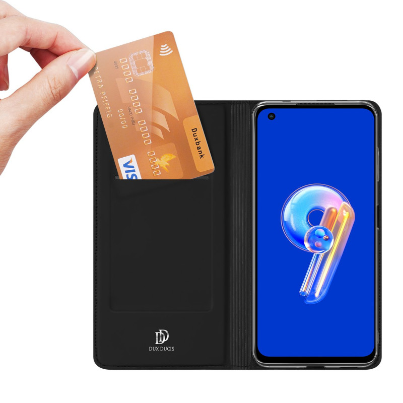 Dux Ducis Skin Pro dėklas, skirtas Asus Zenfone 9 dėklui su atvartu, kortelės piniginės stovu juodas