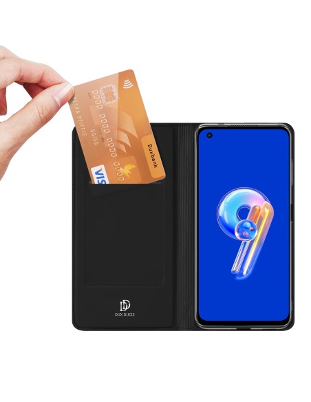 Dux Ducis Skin Pro dėklas, skirtas Asus Zenfone 9 dėklui su atvartu, kortelės piniginės stovu juodas Dux Ducis Skin Pro dėklas, skirtas Asus Zenfone 9 dėklui su atvartu, kortelės piniginės stovu juodas