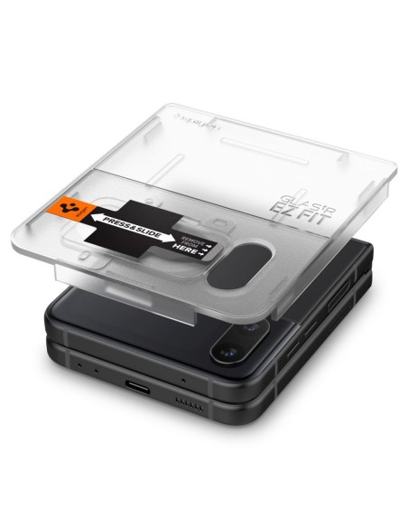 Spigen Glas.tR EZ Fit FC grūdintas stiklas su vyriais, skirtas Samsung Galaxy Z Flip 4 - juodas 2 vnt.