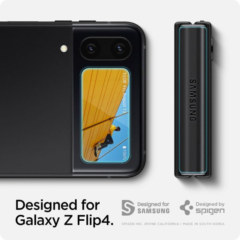 Spigen Glas.tR EZ Fit FC grūdintas stiklas su vyriais, skirtas Samsung Galaxy Z Flip 4 - juodas 2 vnt.