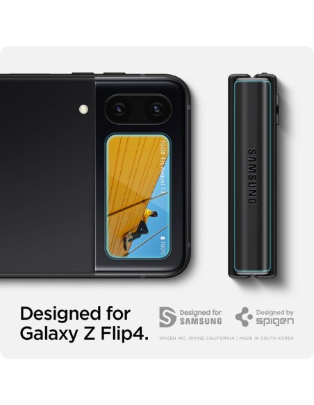 Spigen Glas.tR EZ Fit FC grūdintas stiklas su vyriais, skirtas Samsung Galaxy Z Flip 4 - juodas 2 vnt.