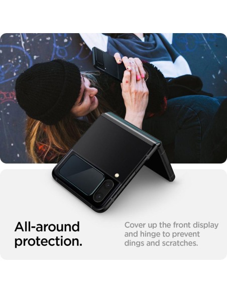 Spigen Glas.tR EZ Fit FC grūdintas stiklas su vyriais, skirtas Samsung Galaxy Z Flip 4 - juodas 2 vnt.
