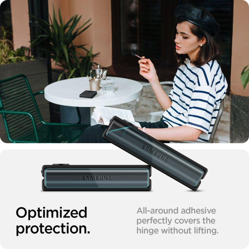 Spigen Glas.tR EZ Fit FC grūdintas stiklas su vyriais, skirtas Samsung Galaxy Z Flip 4 - juodas 2 vnt.