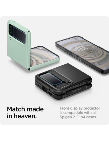 Spigen Glas.tR EZ Fit FC grūdintas stiklas su vyriais, skirtas Samsung Galaxy Z Flip 4 - juodas 2 vnt.