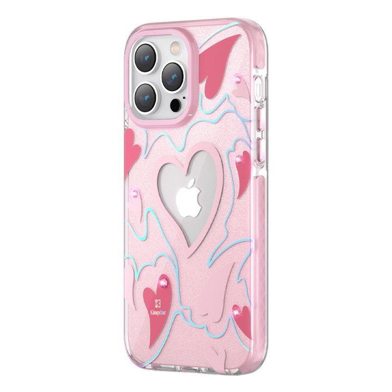 Kingxbar Heart Star serijos dėklas iPhone 14 Pro Max dėklas su rožinėmis širdies žvaigždėmis Kingxbar Heart Star serijos dėklas iPhone 14 Pro Max dėklas su rožinėmis širdies žvaigždėmis