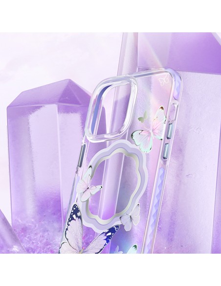 Kingxbar Butterfly serijos magnetinis dėklas iPhone 14 Pro MagSafe dėklas su drugeliais mėlynos spalvos Kingxbar Butterfly serijos magnetinis dėklas iPhone 14 Pro MagSafe dėklas su drugeliais mėlynos spalvos