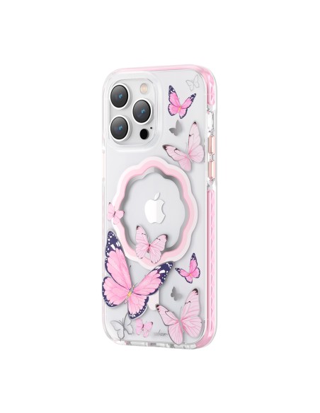 Kingxbar Butterfly serijos magnetinis dėklas iPhone 14 Plus MagSafe dėklas su rožiniais drugeliais Kingxbar Butterfly serijos magnetinis dėklas iPhone 14 Plus MagSafe dėklas su rožiniais drugeliais