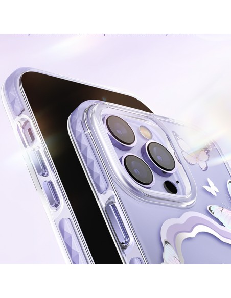 Kingxbar Butterfly serijos magnetinis dėklas iPhone 14 Plus MagSafe dėklas su rožiniais drugeliais Kingxbar Butterfly serijos magnetinis dėklas iPhone 14 Plus MagSafe dėklas su rožiniais drugeliais