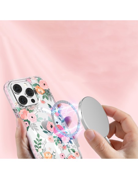 Kingxbar Flora serijos magnetinis iPhone 14 MagSafe dėklas, papuoštas rožių gėlių atspaudu Kingxbar Flora serijos magnetinis iPhone 14 MagSafe dėklas, papuoštas rožių gėlių atspaudu