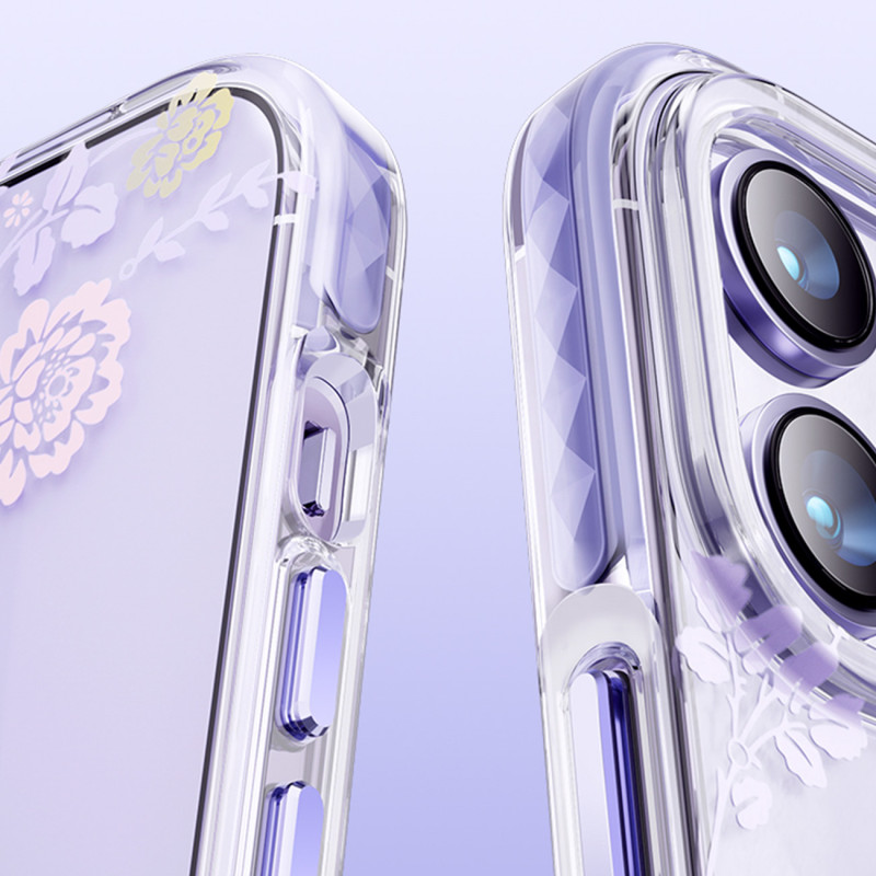 Kingxbar Flora serijos magnetinis iPhone 14 MagSafe dėklas, papuoštas rožių gėlių atspaudu