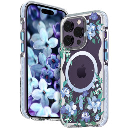 „Kingxbar Flora“ serijos magnetinis „iPhone 14 MagSafe“ dėklas, papuoštas orchidėjų gėlių atspaudais