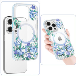 „Kingxbar Flora“ serijos magnetinis „iPhone 14 MagSafe“ dėklas, papuoštas orchidėjų gėlių atspaudais
